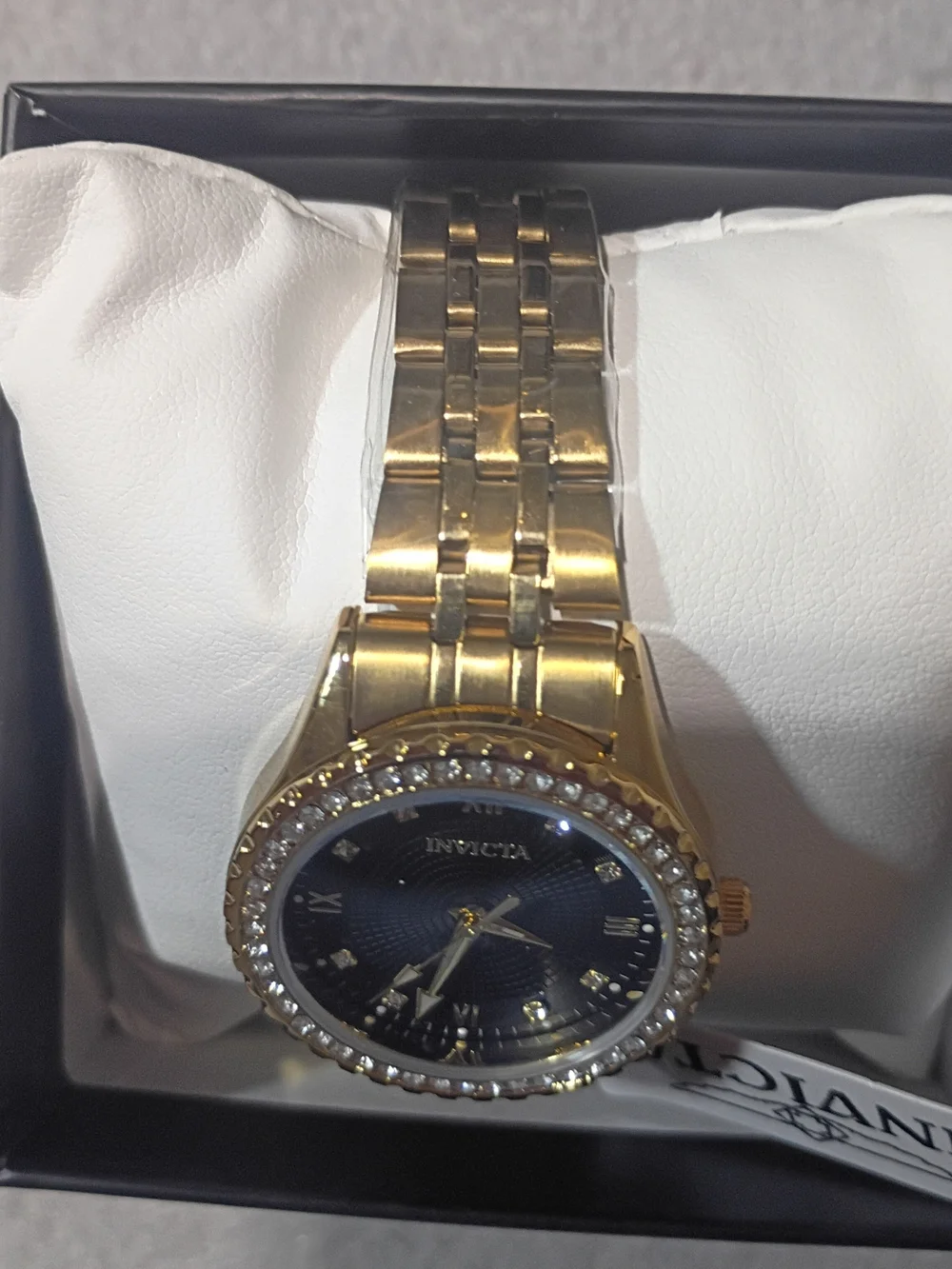 Invicta Gold Tone Watch with Black Dial and Crystal Bezel 33mm